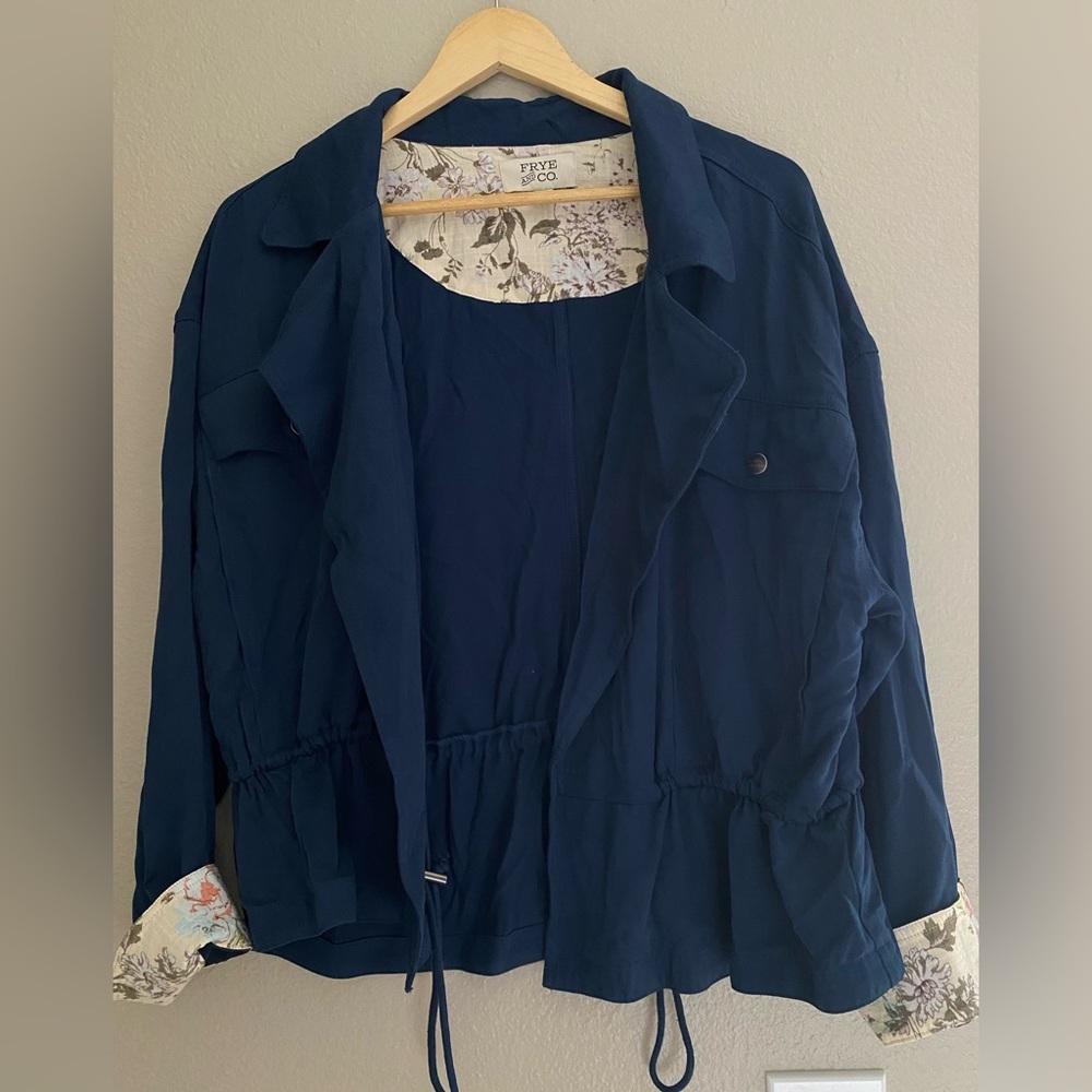 Frye Navy Blue Casual Jacket with Elastic Waist fit L